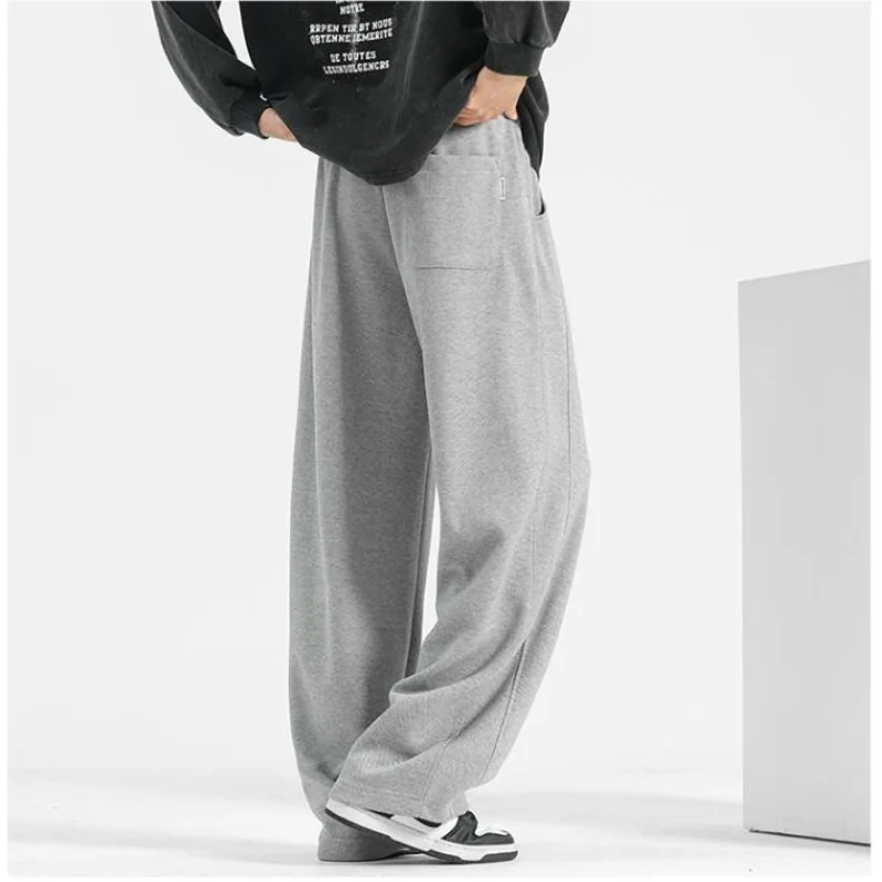 الخريف سراويل تقليدية الرجال ثنى مستقيم Sweatpants قيعان فضفاضة واسعة الساق بنطلون الأولاد ملابس عصرية XXXXL رمادي تقسم #2