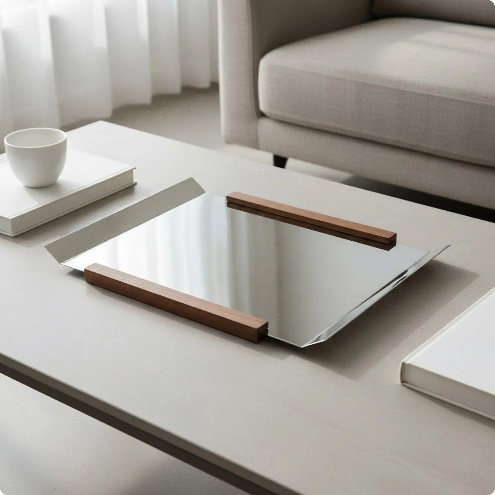 Walnut Wood Tray Modern Geometric Design Mirror Tray Easy to Clean