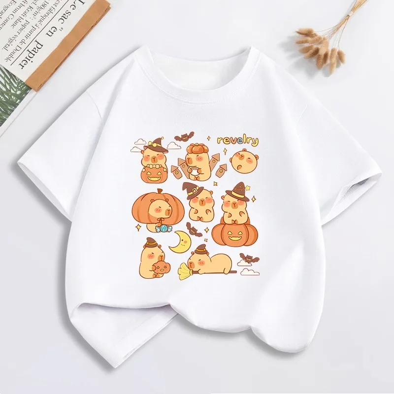 

Halloween Capibala 3D Printed Loose and Versatile Couple Style Casual Short Sleeved T-shirt Quick Drying Top Trendy