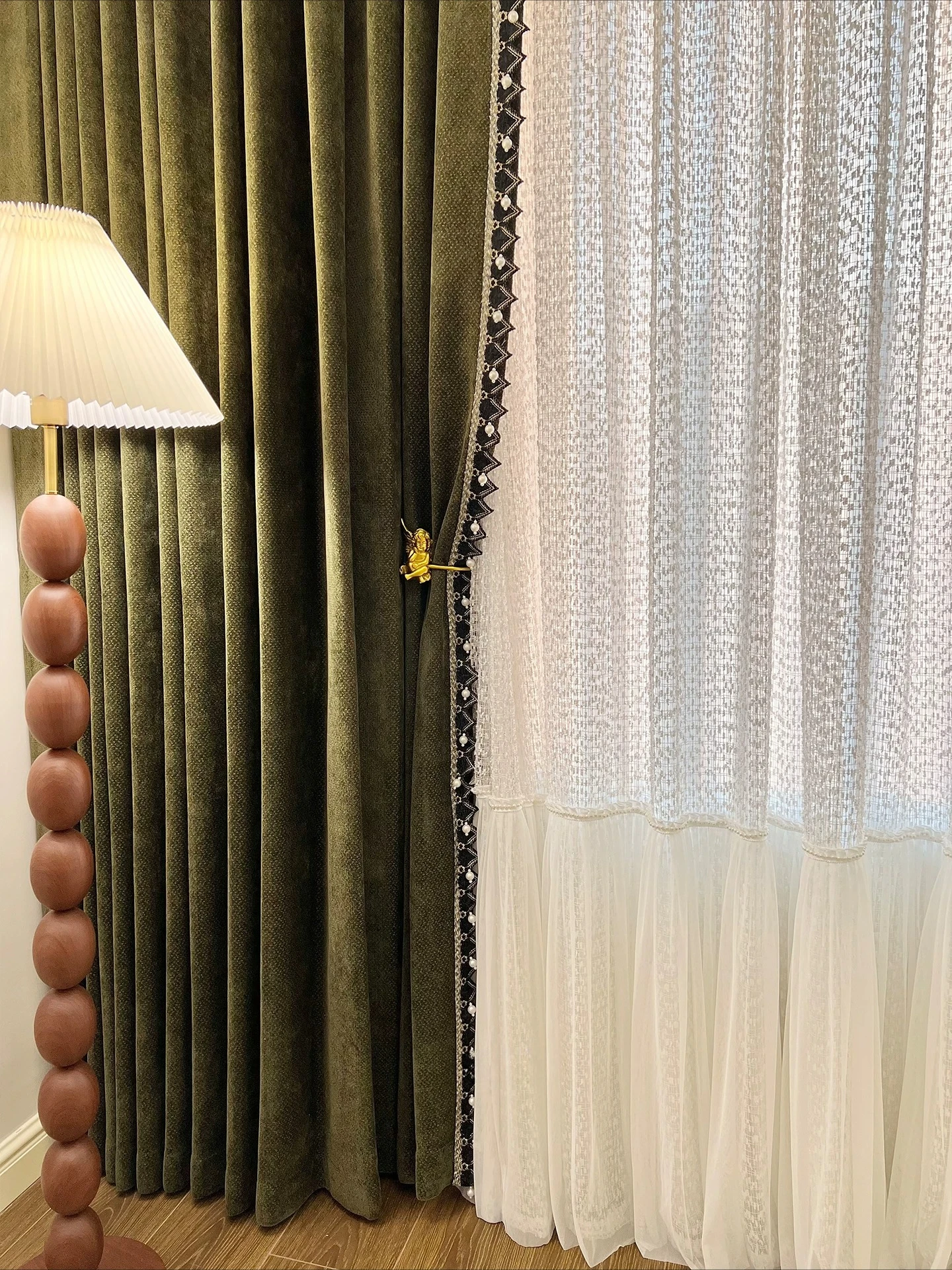 American Dark Green Jacquard Chenille Curtains for Living Room Bedroom Partition Curtains Skirt Hem Window Screens Customized