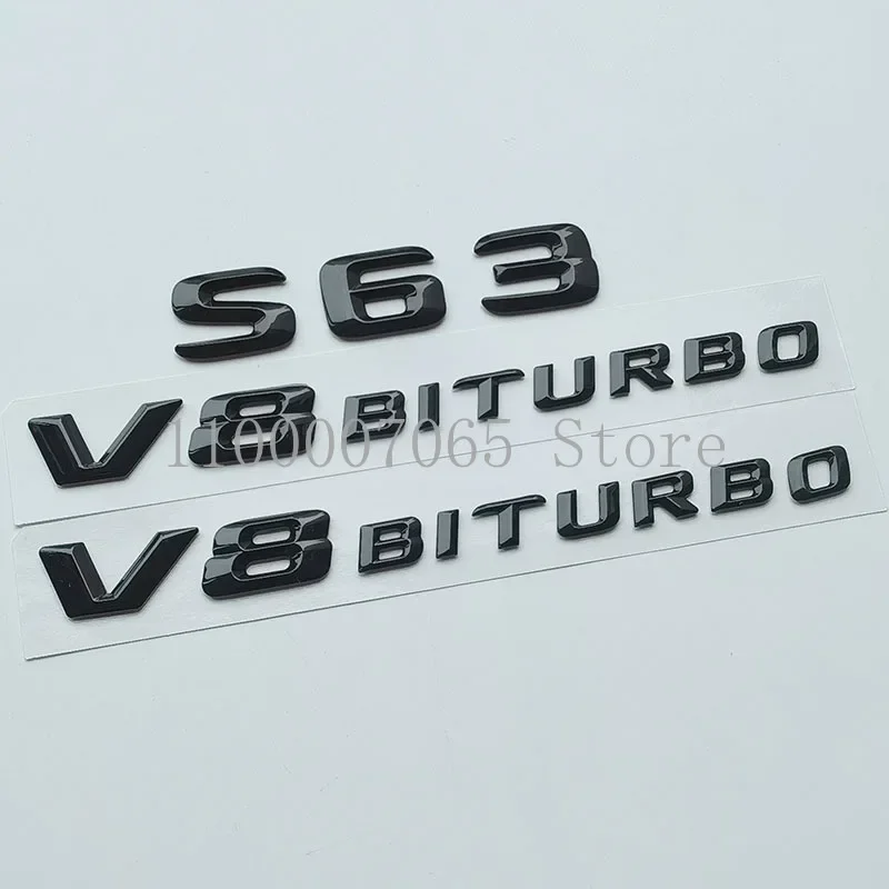 2015 Glossy Black Sharp 3D Letters S63 V8 Biturbo Top ABS Emblem for Car Fender Trunk Nameplate Logo Sticker