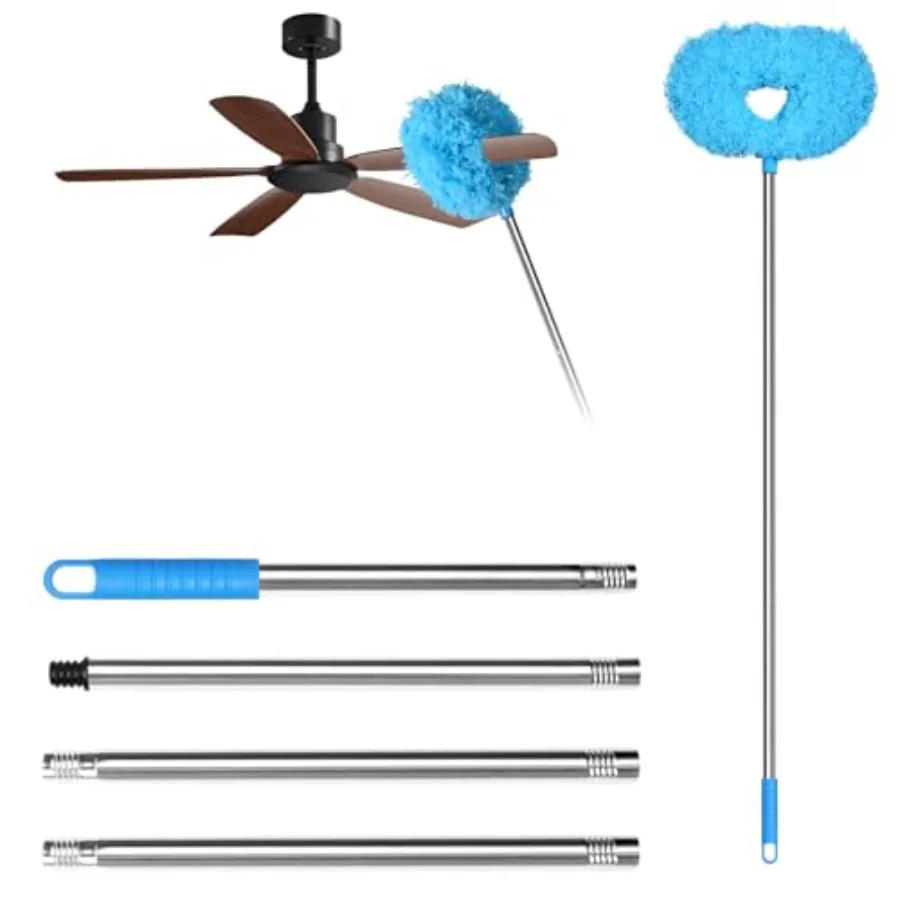 Ceiling Fan Cleaner Duster - Adjustable Duster with Extension Pole, Dusters for Cleaning Fan Blade, Walls and Cobweb Blue
