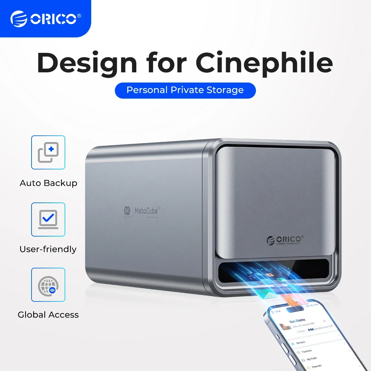 ORICO 듀얼 베이 메타큐브 가정용 스토리지, 3.5 인치 HDD/SSD 듀얼 베이 NAS, 자동 백업 원격 액세스, 오프라인 BT 다운로드