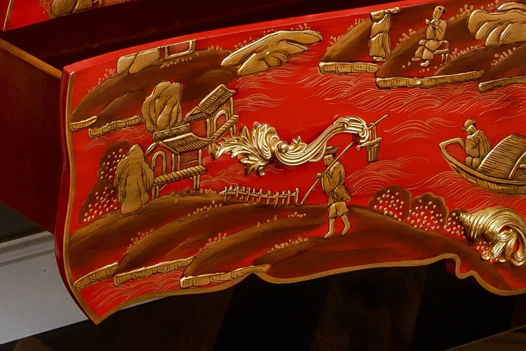 Lemari Kayu Dua Laci, Meja Samping Tempat Tidur, Finishing Tembaga Marmer Birch dan Kuningan