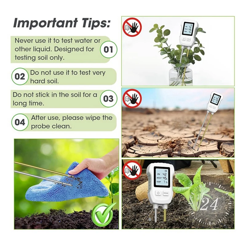 3 In 1 Soil Moisture Meter, Digital Plant Moisture Meter For Temperature/Soil Moisture/PH Meter, Soil Test Meter