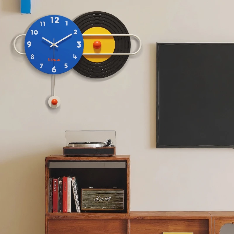 

Modern Wall Clock Retro Vinyl Record Style Creative Pendulum Silent Hanging Clock for Living Room Home Decor Blue Round Design