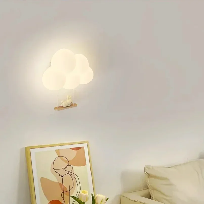 Imagem -05 - Lâmpadas de Parede Minimalistas para Quarto de Criança Macaco Bonito Coelho Nuvem Led Quente Princesa Quarto Cabeceira Luzes para Menino e Menina