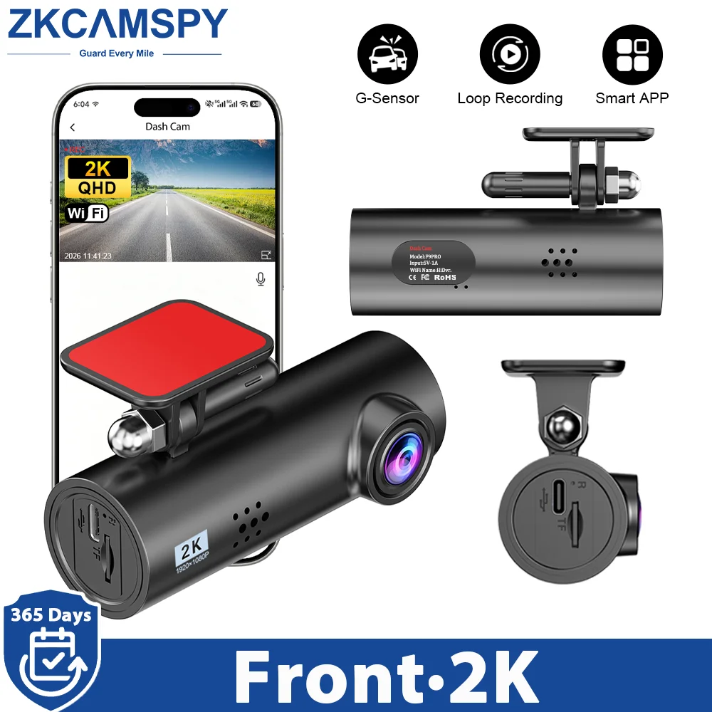 2K WiFi Front Dash Cam Car Black Box Driving Video Recorder with 24H Parking Monitor G-Sensor Loop Recording Vehicle Camera