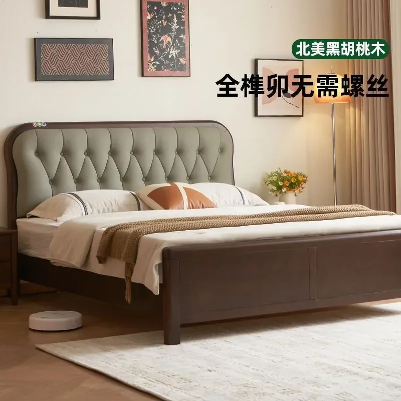 North American Black Walnut Solid Wood Bed Full Tenon and Mortise Structure 1.5m 1.8m 2m Double Bed for Master Bedroom