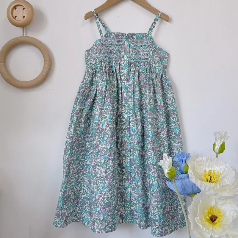 In Stock 2026 BP NEW Summer Baby Girls Sets Smocking Dress Floral Print Shirts Purple Cherry Cardigan Kids Clothes Girls Dress