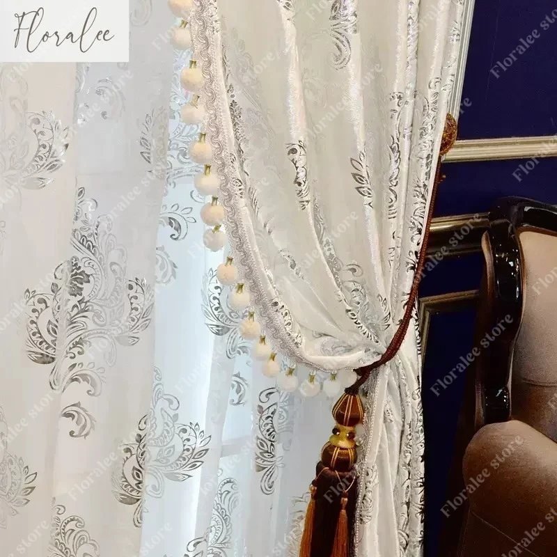 

Nordic Luxury Curtains For Living Room White Silver European High Quality Velvet Tulle Shade Home Window Door Custom Size Decor