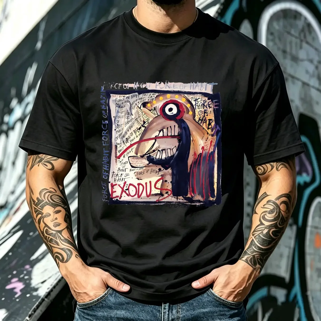 washed T Shirt EXODUS new HOT graphic vintage Washed Casual Stretched Stylish fashion homme Comfortable Versatile Breathable