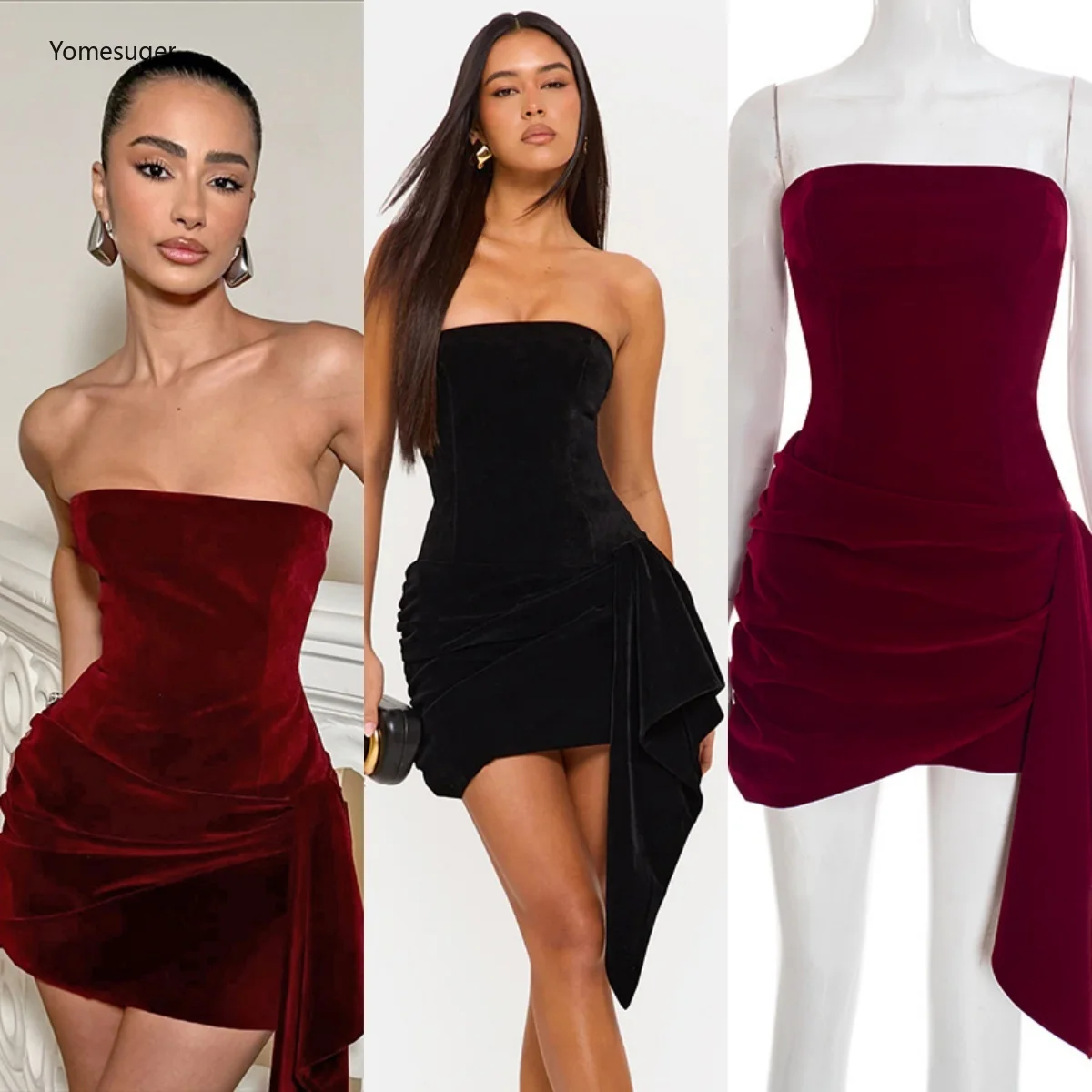 فستان Yomesugar لعيد الحب للنساء من جلد الغزال بدون حمالات بدون ظهر وشريط غير منتظم مكشكش فساتين قصيرة للحفلات والنوادي