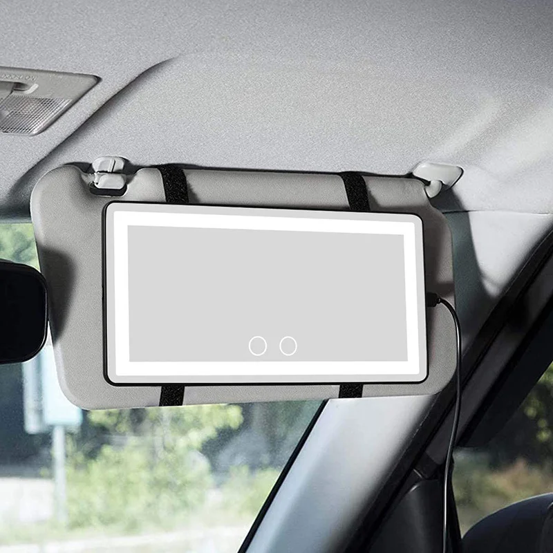 Rechargeable Car Sun Visor Mirror Clip on Vanity Mirror Makeup Sun Shading Cosmetic Mirror with Touch Screen LED Lights