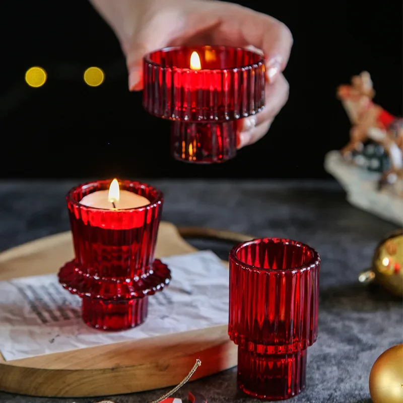 Red Mini Glass Candle Holders Taper Candle Stand Small Tealight Candle Holder Candlestick Holder Christmas Decor Green Glass