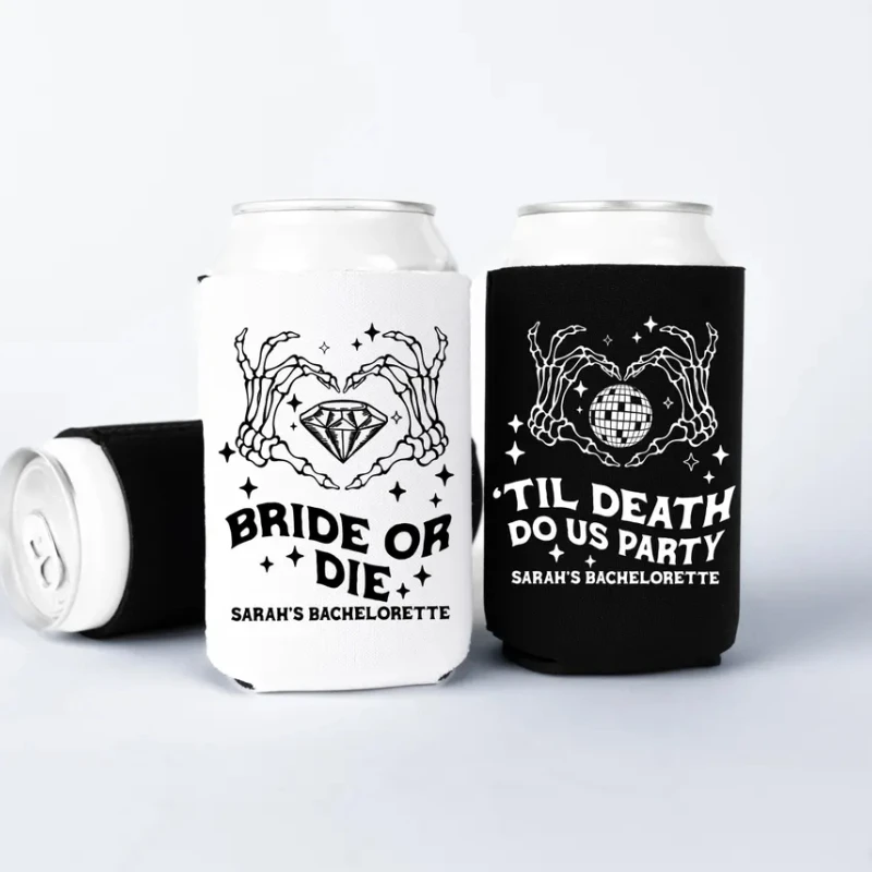 

1pcs Personalized Bride or Die Bachelorette Can Coolers Halloween Sleeves Till Death Party Favors Wedding Decor Party Supplies