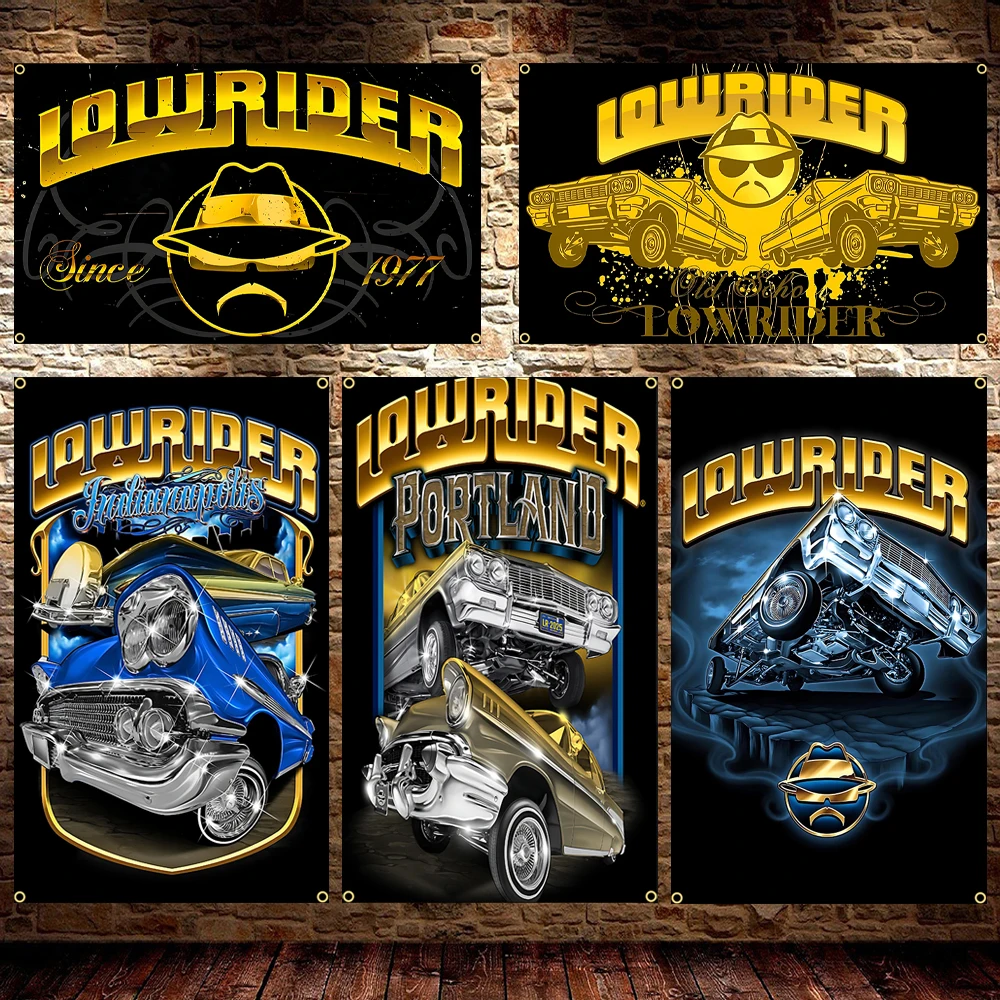 Lowriders Racing Flag Banner, Polyester Printed,  Car Poster, 60x90cm, 90x150cm, Decorative Bunting for Auto Enthusiasts