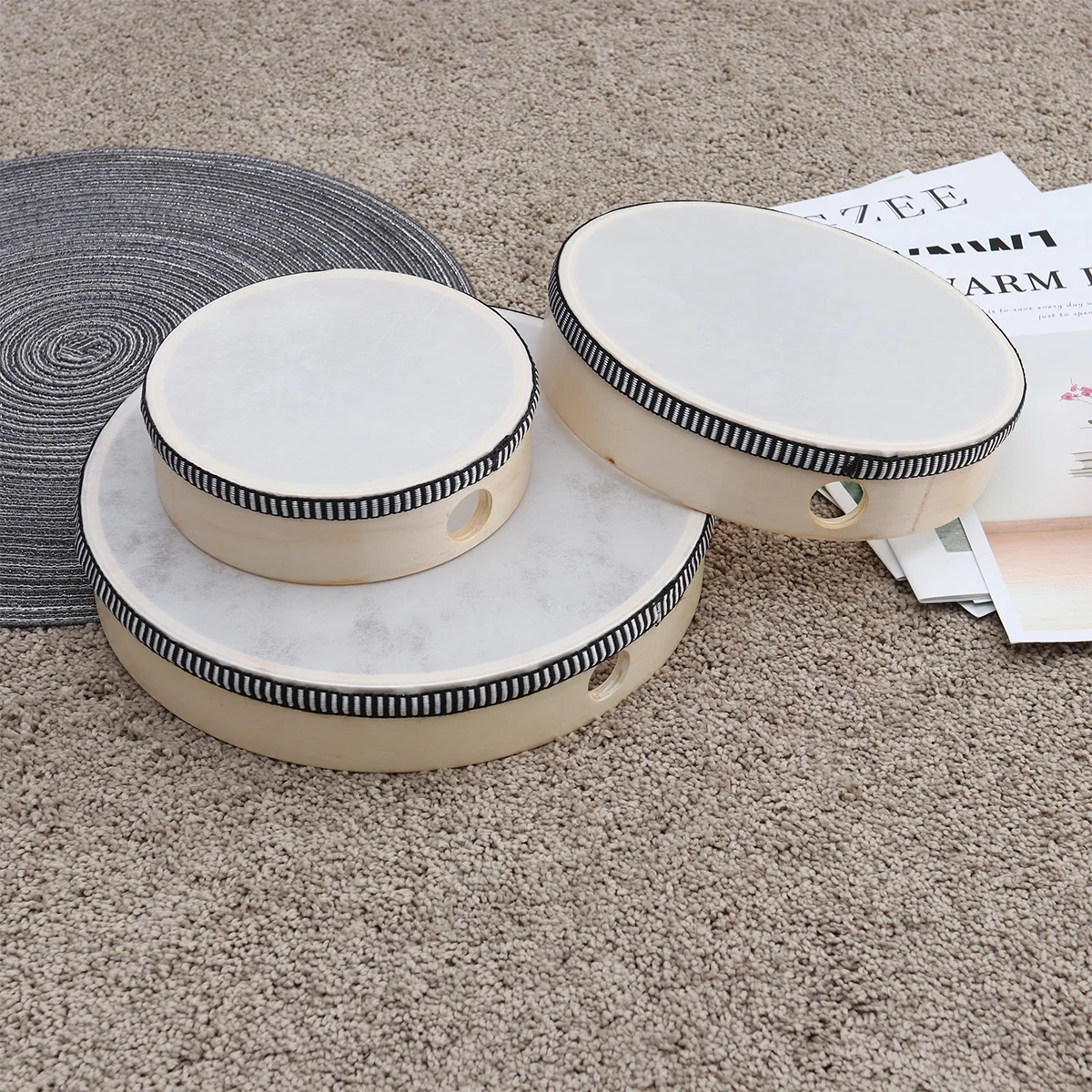 طبلة يد خشبية للأطفال لعبة الدف الأطفال آلة موسيقية أداة عقد قرع آلات الأطفال المحمولة الطفل