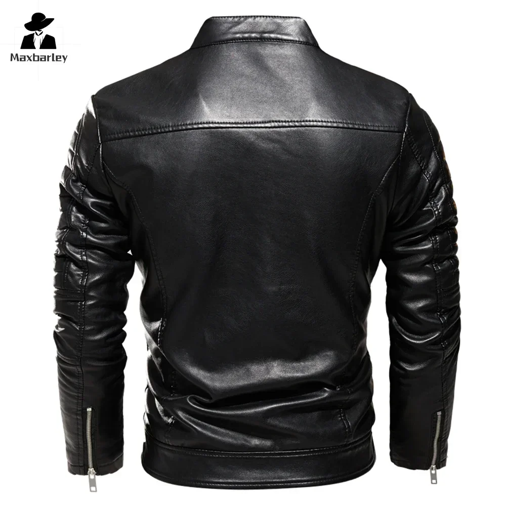 Luxury Leather Jacket Men\'s Winter New Fur Lining Warm Motorcycle Jacket Slim-fit Street Retro Black Leather Coat Slant Zipper