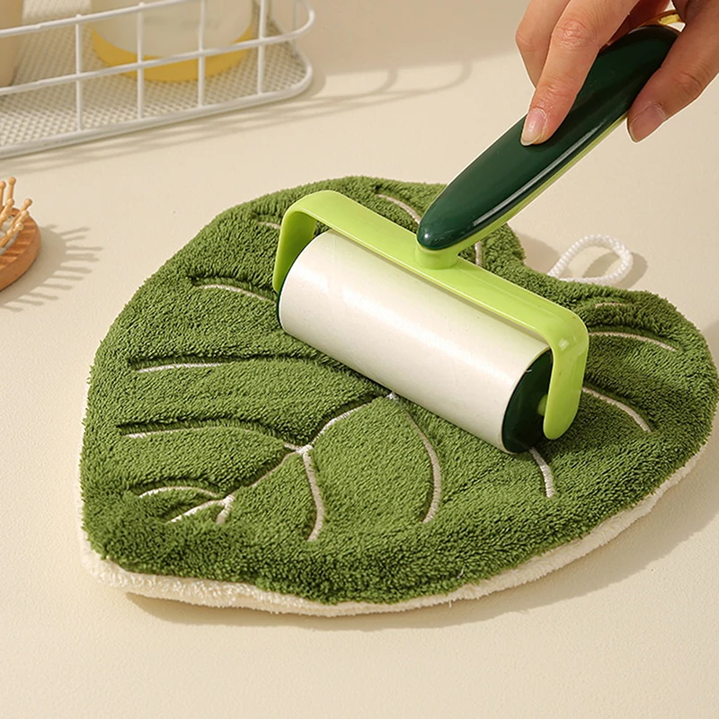 1 Piece Leaf Coral Fleece Hand Towel Thick Absorbent Hangable Long-Lasting Soft Kitchen Dish Towel for Home