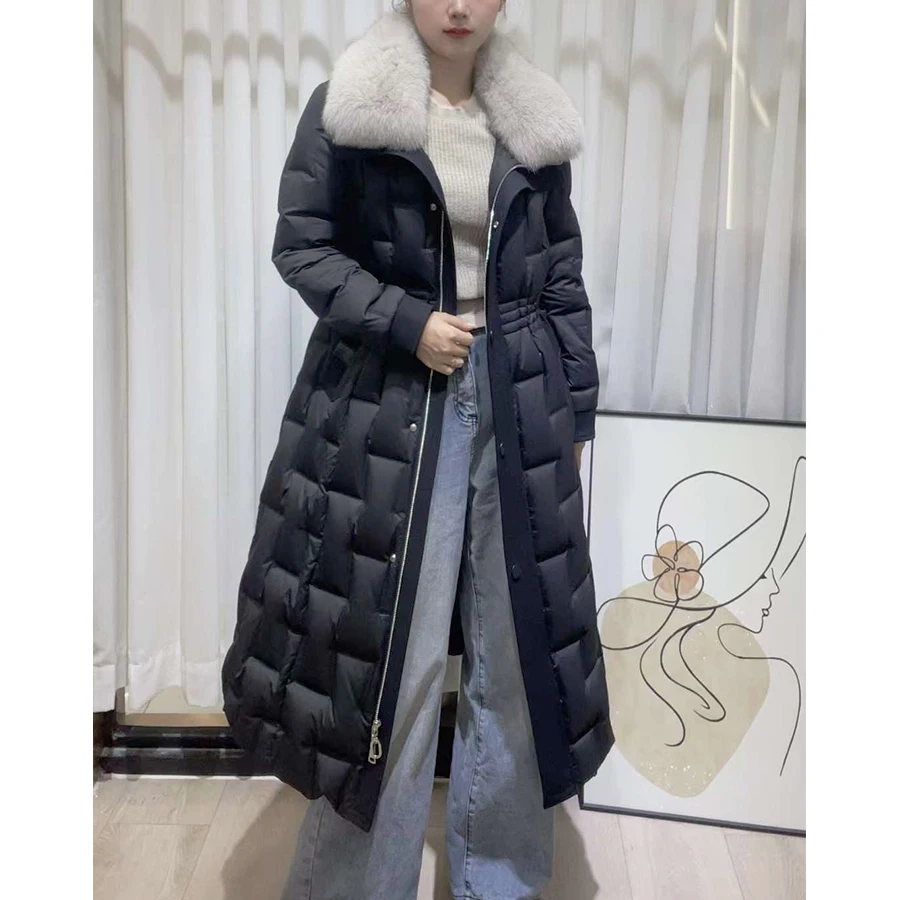 Long Down Coats Real Fur Puffer Jackets Natural Fox Fur Collar Women\'s Winter Down Jacket Luxury Warm Goose Down Coat