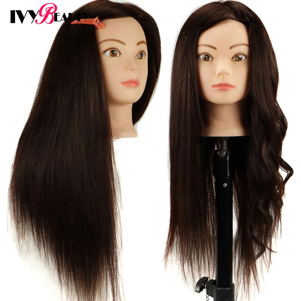 Long Hair 85% Human Hair Mannequin Head With Tripod Stand Hairdresser Practice Training Styling Manikin Doll Head With Stand