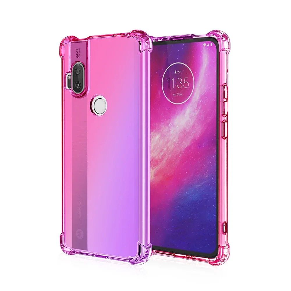 Moto One Hyper Gradient Half Transparent Phone Case For Moto One Hyper Ultra Rainbow Airbag Shockproof Protective Cover Funda