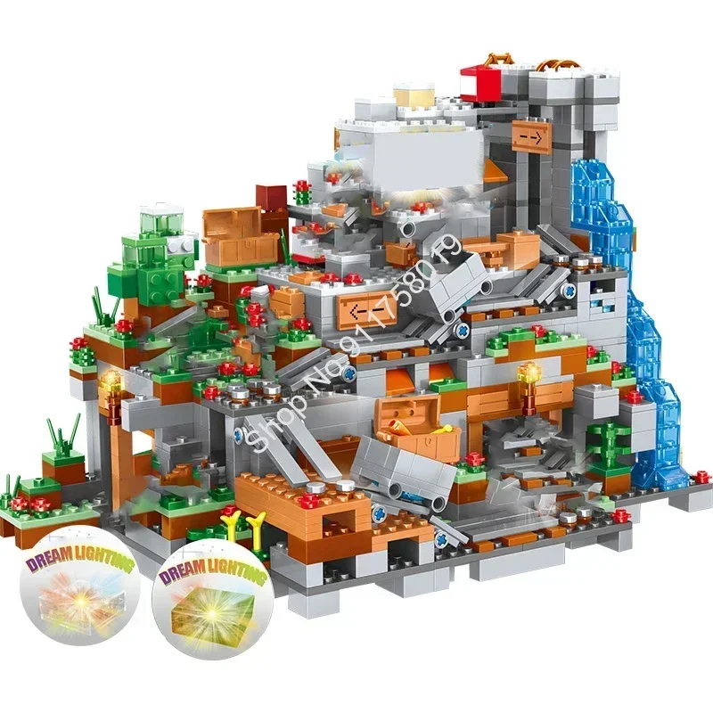 HEROCROSS 1315PCS Compatible My World Building Blocks Minecraftinglys Mountain Cave Villages Figures Model Building Children Toy