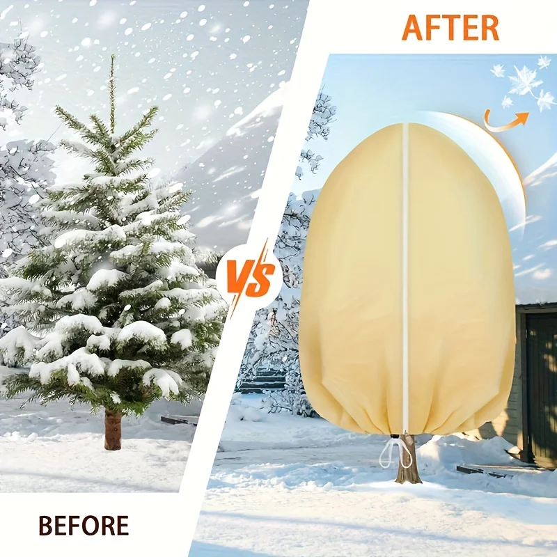 3er-Pack beige Pflanzen-Frostschutzabdeckungen, Winterwärmeschilde mit Reißverschluss und Kordelzug für Grün und Gemüse – langlebiger Garten – Detail 6