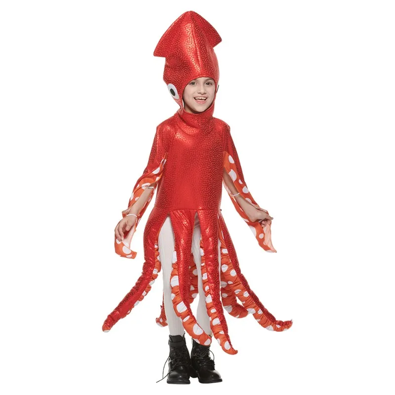 

Halloween Boys Giirls Marine Organisms Cosplay Costume Funny Inkfish Cute Squid Jumpsuit Stage Performance Animal Party Clothing