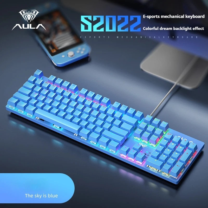 S2022 Wired 104-Key Mechanical Keyboard Green Shaft Usb Desktop Computer Notebook Mechanical Gamer Keyboard Shine Through Keycap