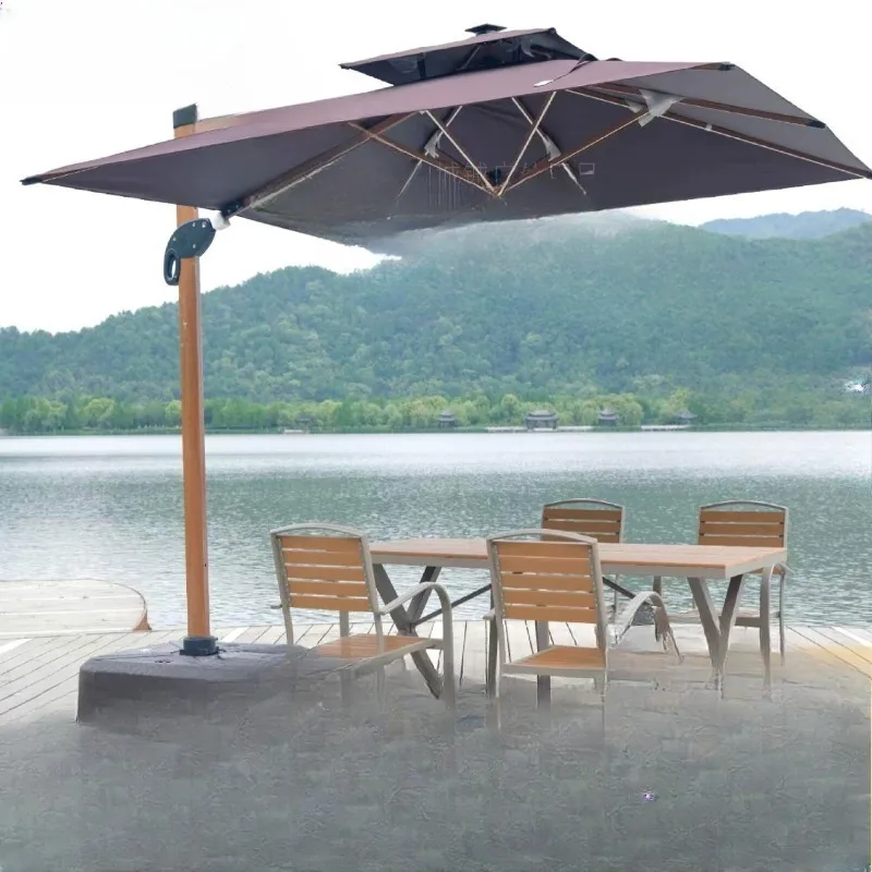 

Garden patio umbrella, terrace wood outdoor sun shed Qatar wood grain hydraulic umbrella