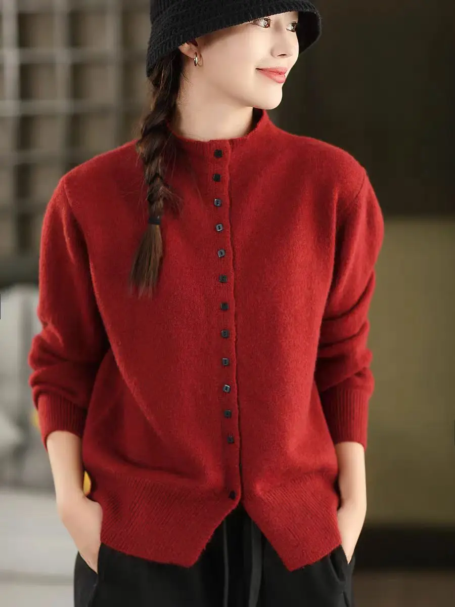 Cárdigan de Punto de Lana de Color Caramelo Suave, Diseño de Múltiples Botones, Suéter Informal de Manga Larga para Mujer, Ab...