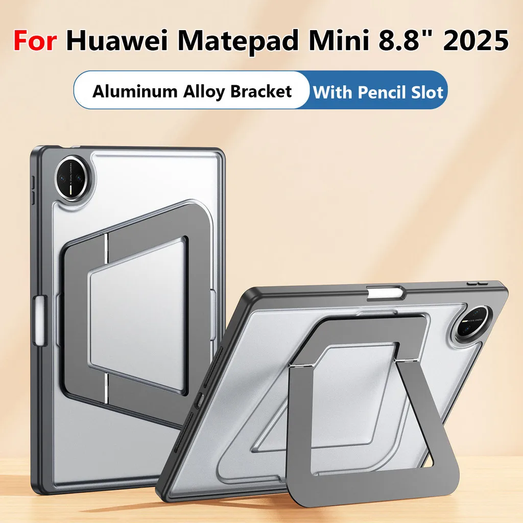 

Для Huawei Matepad Mini 8.8 дюймов 2025 MLR-AL10 AL10E: Защитный чехол-подставка из акрила и металла с отсеком для стилуса, предотвращающий изгибание