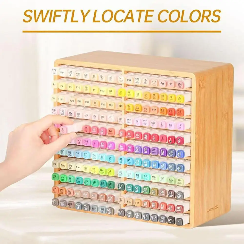 Bamboo Desktop Watercolor Pen Storage Box Student Office Pen Holder Painting Brush Storage Rack Multi-layer Stationery Supplies