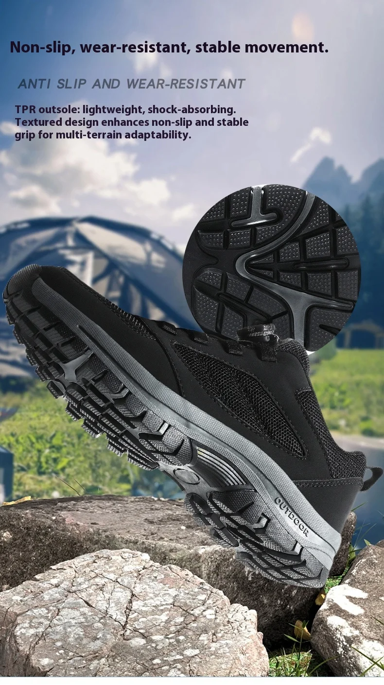 Men'S Large 39-48 Spring And Autumn Outdoor Sports Lace Rotating Buckle Comfortable Anti Slip Wear Resistant Hiking Shoes