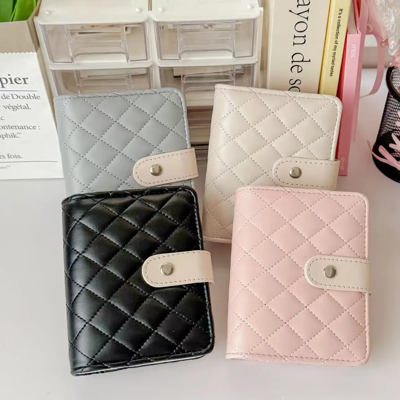 M5  PU Grid Pink Black White Cover Loose-leaf Notebook Portable Diary Album Stamp Collection Office Stationery