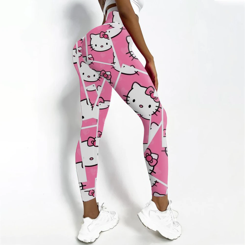 Legginsy gimnastyczne z nadrukiem Hello Kitty, damskie spodnie do jogi, seksowne spodnie do jogi, damska odzież sportowa, odzież fitness