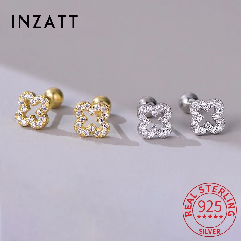 

INZATT Real 925 Sterling Silver Zircon Hollow Plant Stud Earrings for Women Cute Fine Jewelry Light Luxury Advanced Accessories