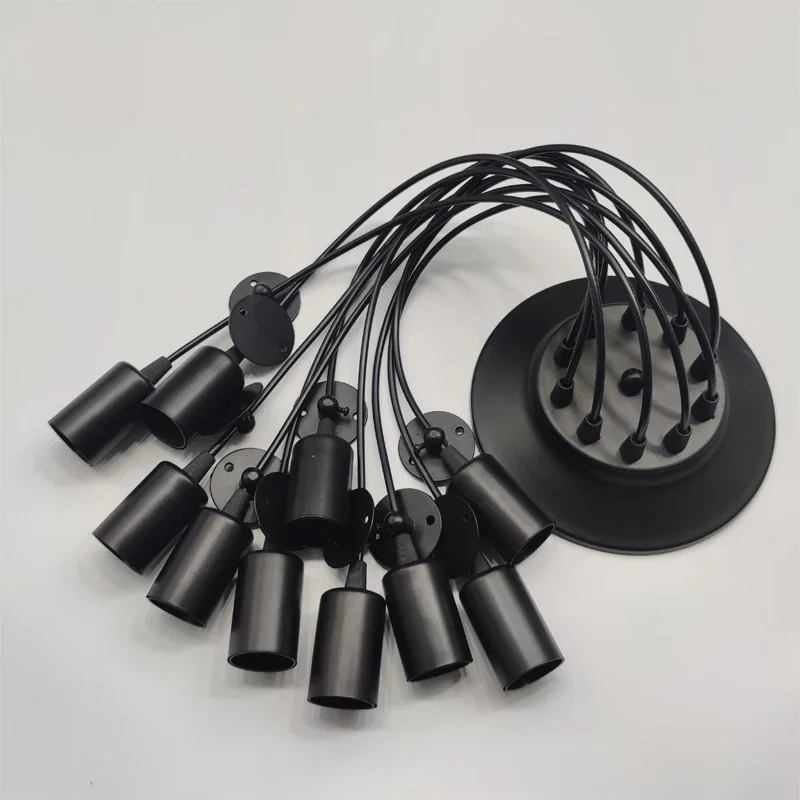 Lámpara colgante Retro, Base de lámpara múltiple E27, Cable negro de 0,75mm, lámparas colgantes industriales, luces colgantes de araña para cafetería y Bar