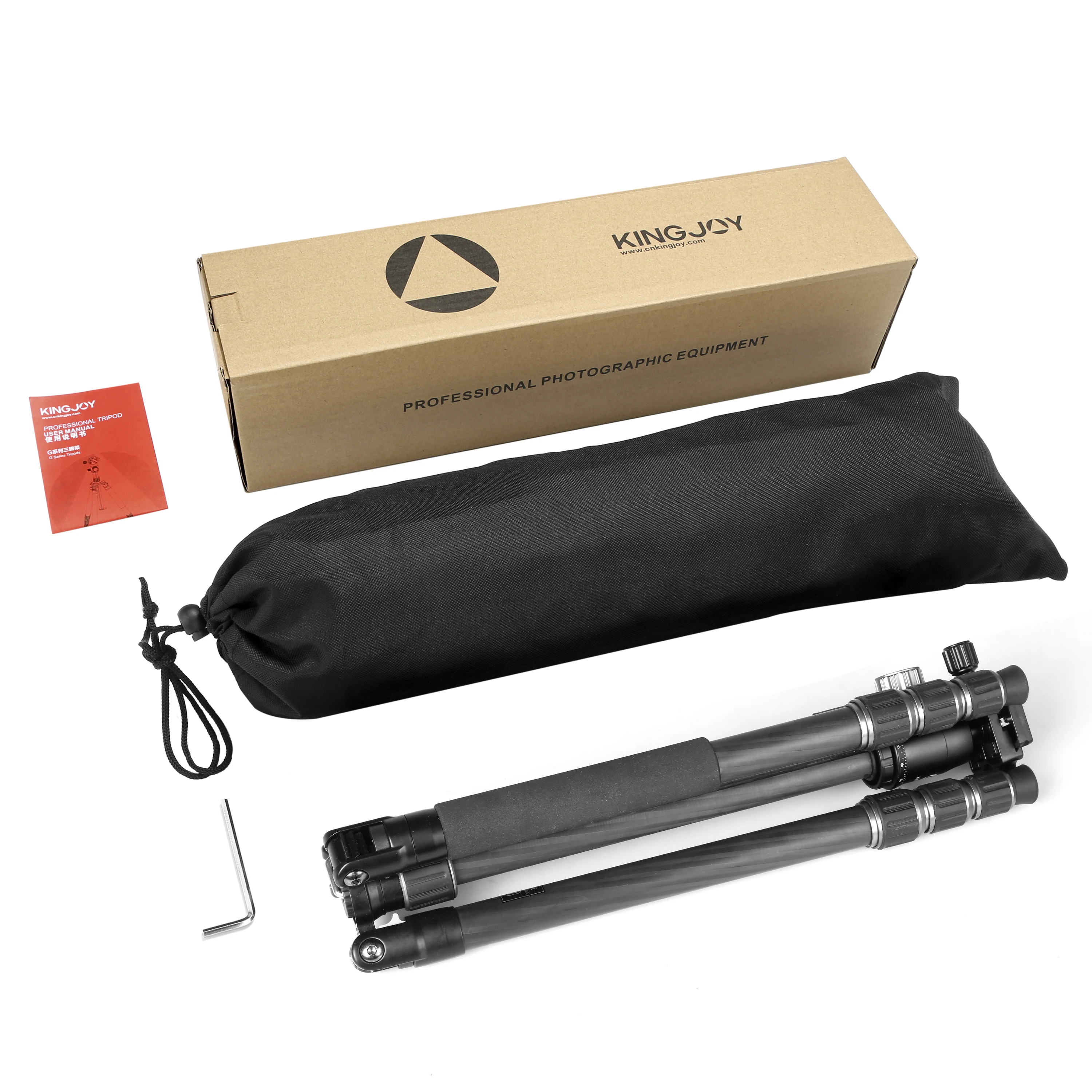ขาตั้งกล้อง KINGJOY คาร์บอนไฟเบอร์/อะลูมิเนียม น้ำหนักเบา สูง 155 ซม. รับน้ำหนักได้สูงสุด 12 กก. หัวบอลหมุนได้ 360 องศา สำหรับกล้อง Sony/Nikon/Canon DSLR