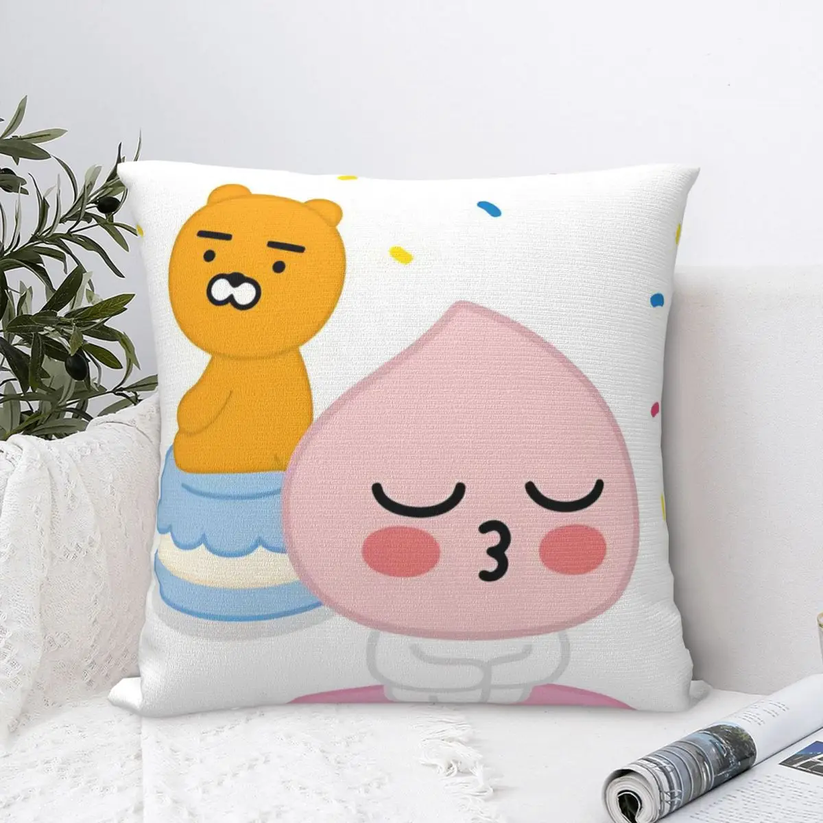 K-Kakaos F-Friends Choonsik Peach Pillowcase Printing Polyester Cushion Cover Gift Throw Pillow Case Cover Home Square 40X40cm