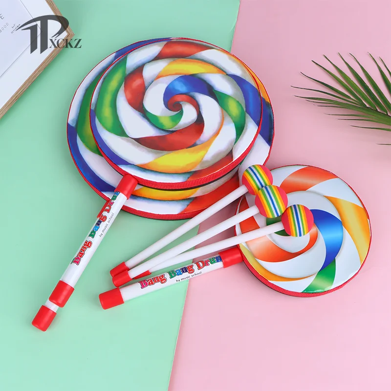 

6Inch 8Inch 10Inch Lollipop Hand Drum Percussion Instruments Colorful Dance Props Infant Musical Toys Teaching Aids