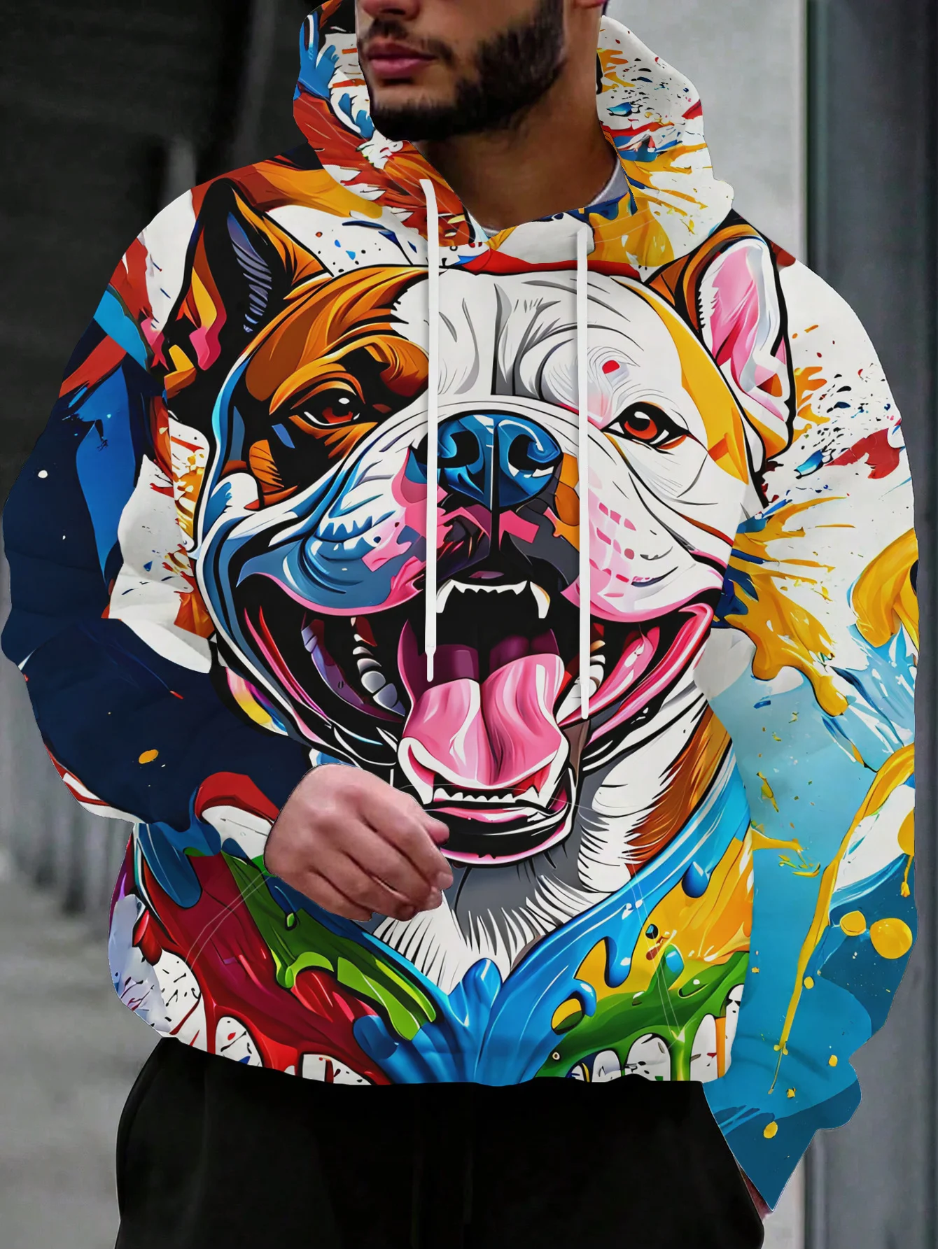 Men's Hoodie Autumn 3D Print Pitbull Dog Color Paint Splash Pop Art Pullover Streetwear Casual Sweatshirt Men Clothing