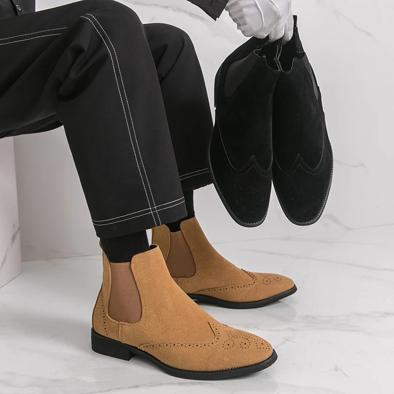 جديد الصيف أزياء تشيلسي الأحذية البريطانية عارضة مريحة الأعمال مكتب الأزياء ماتي الأحذية الجلدية أسود براون الرجال الأحذية