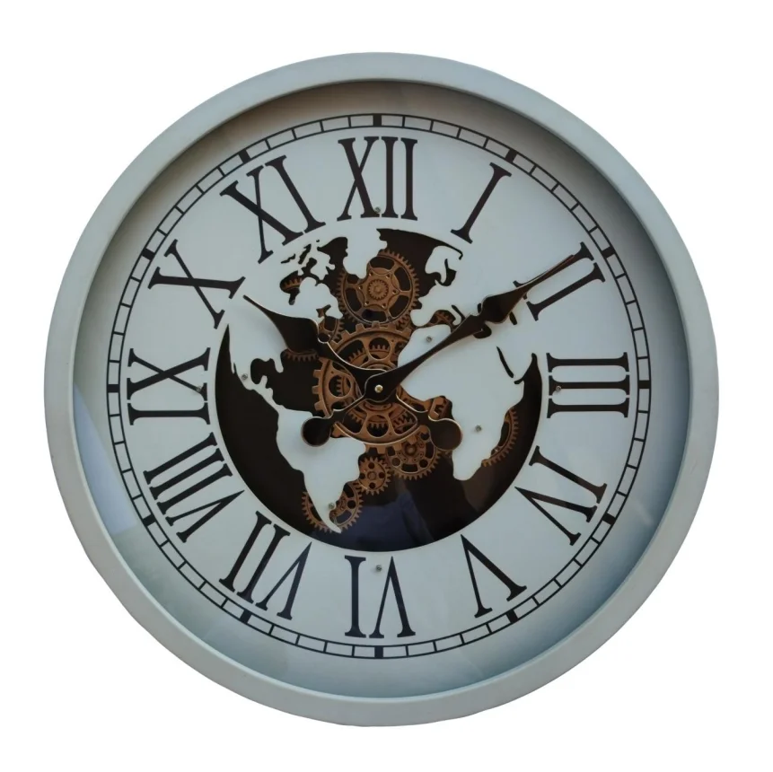 

24-дюймовые настенные часы в античном золотом цвете, металлические, механические, на батарейках, роскошные, крупногабаритные, современный декор, движущиеся шестерни, римские цифры