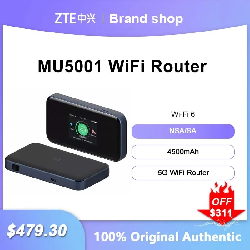 

ZTE MU5001 5G Wireless WiFi Router Portable Modem Mini Outdoor Hotspot Pocket Touch Screen Mifi 300Mbps Sim Card Slot 4500mAh