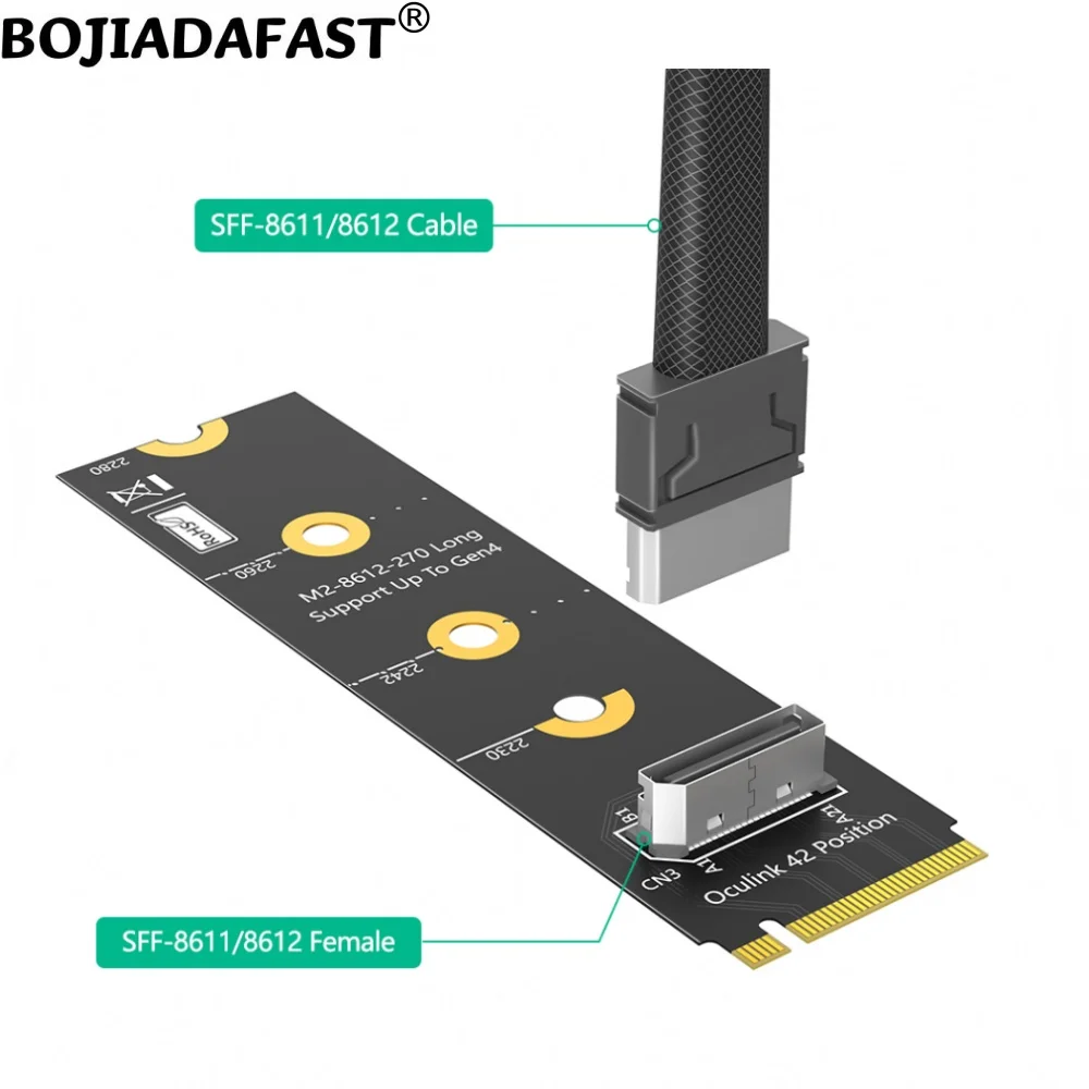 Oculink SFF-8611 SFF-8612 Connector to 2280 PCIE 4.0 NGFF M.2 NVME M-Key Adapter Riser Card