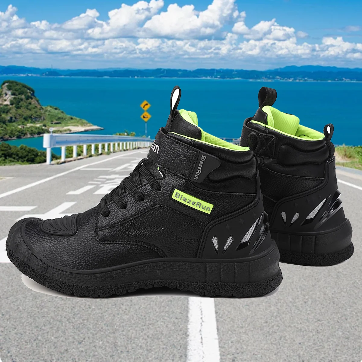 

Men Motorcycle boots Breathable Anti-fall Rider Road Racing Casual Shoes Boots Gear Shift Rubber Sole Reflective Motorbike Shoes