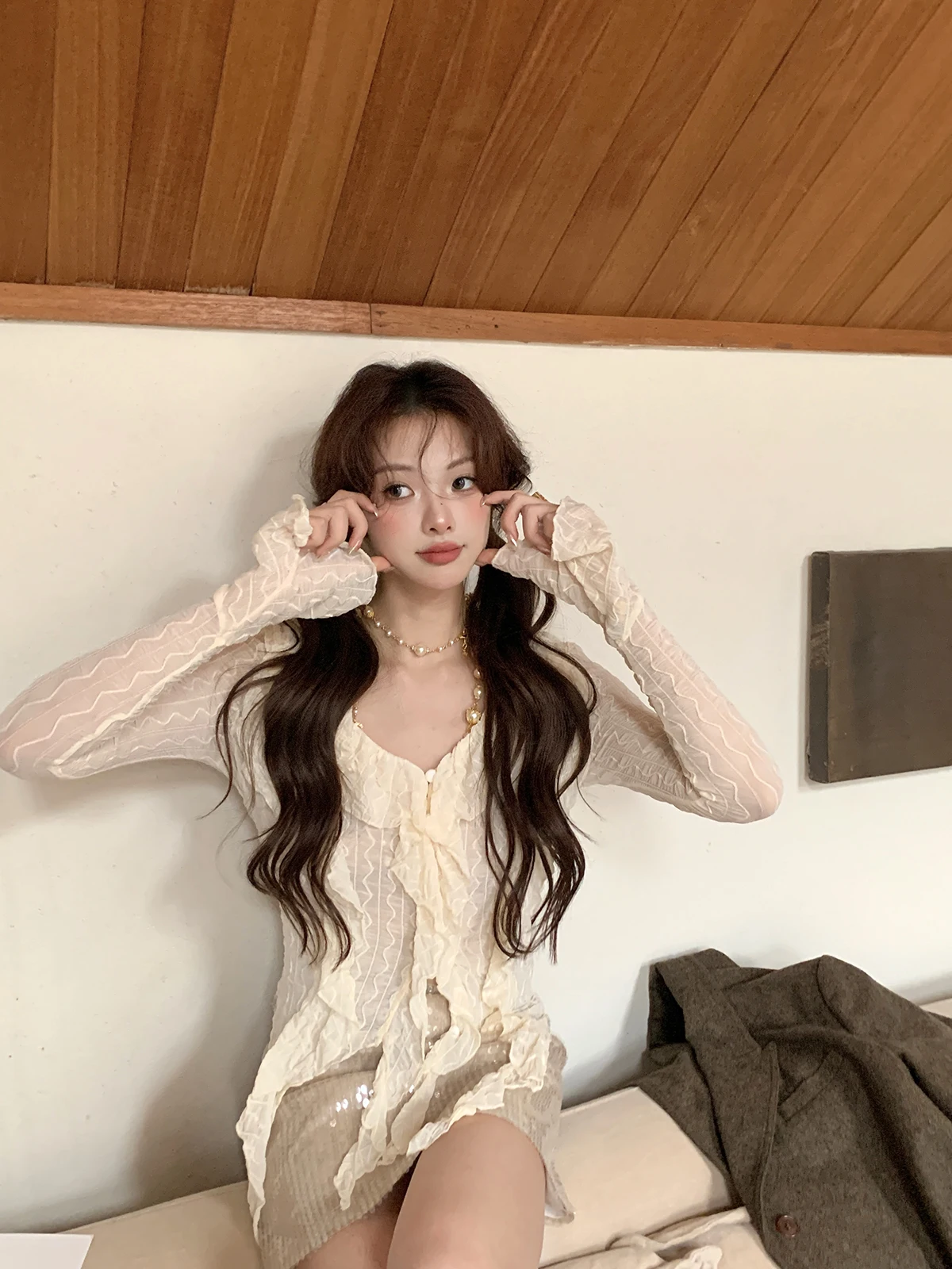 

Женская свободная блузка с V-образным вырезом и цветочным кружевом, утягивающая, омолаживающая, дышащая, комфортная IUIU ONLINE